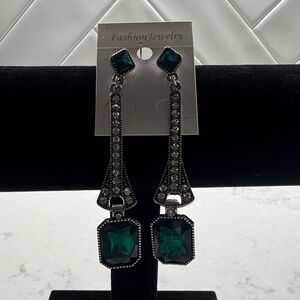 Fashion Jewelry Silver and Teal Statement Earrings